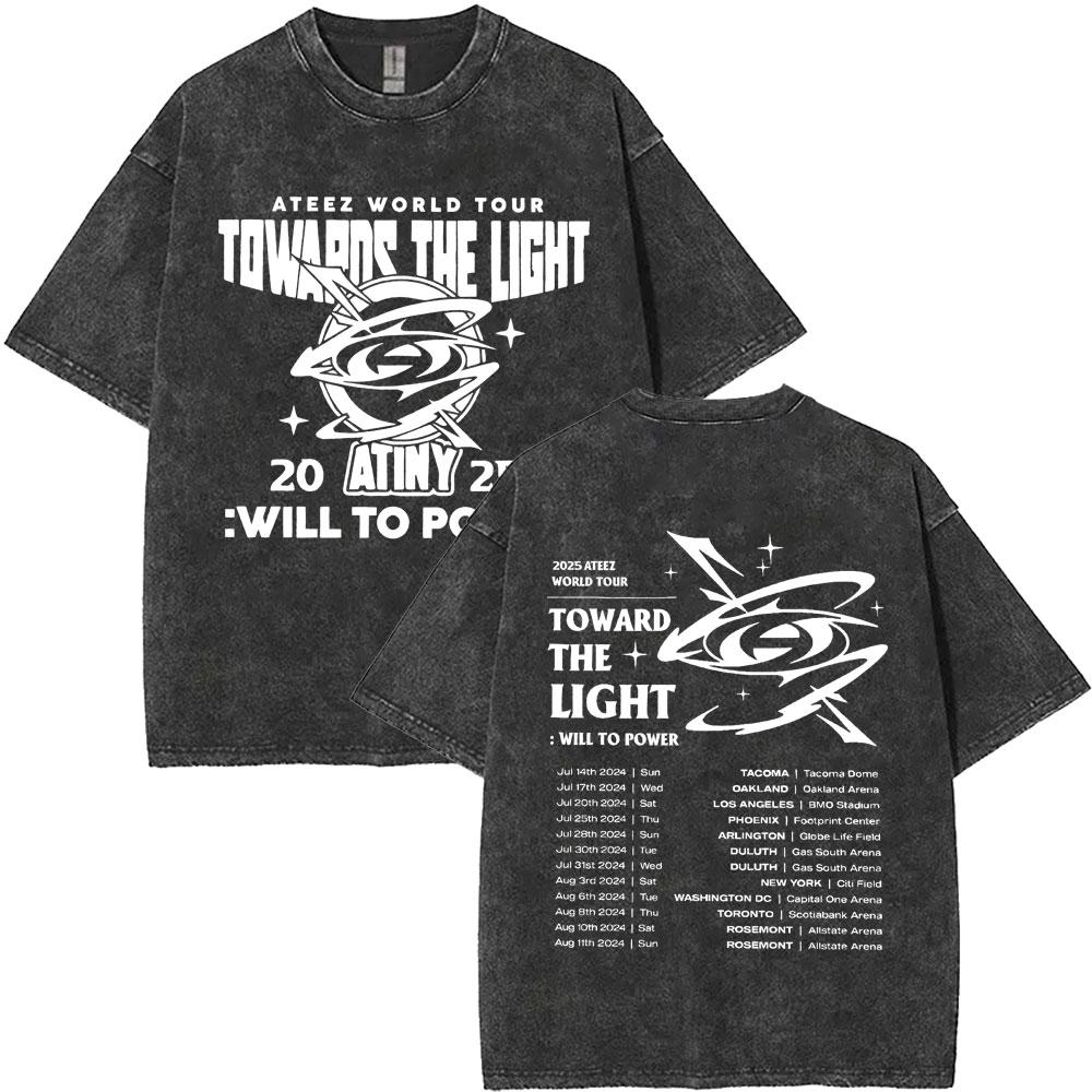 Washed Vintage Kpop ATEEZ "FlX ON" Merch T-shirt Men Women Korean Fashion Trend T Shirts Men's Casual Oversized Cotton T-shirts