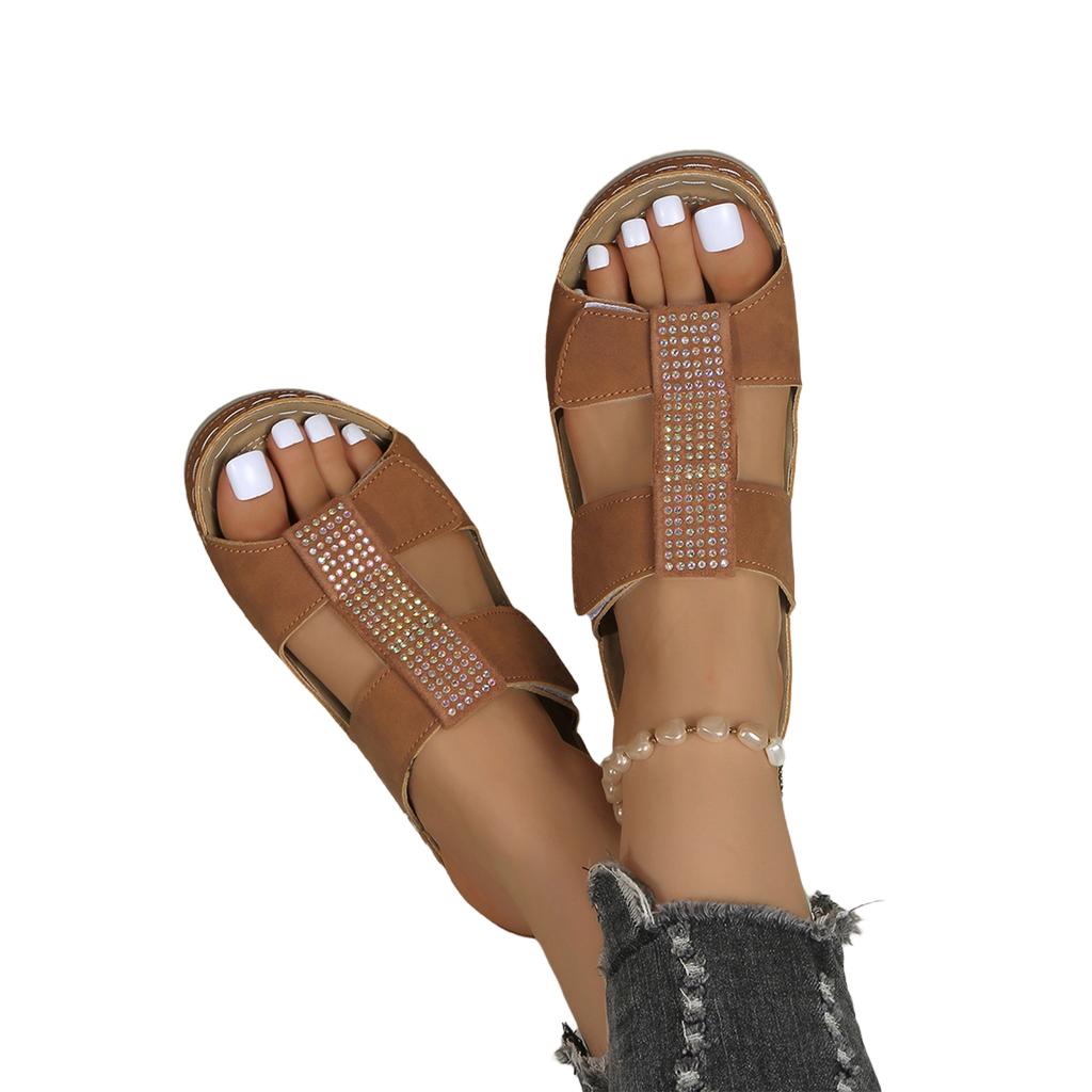 Women's Casual Wedge Slide Sandals with Adjustable Straps and Rhinestone Embellishments Comfortable Summer Footwear for Daily Wear