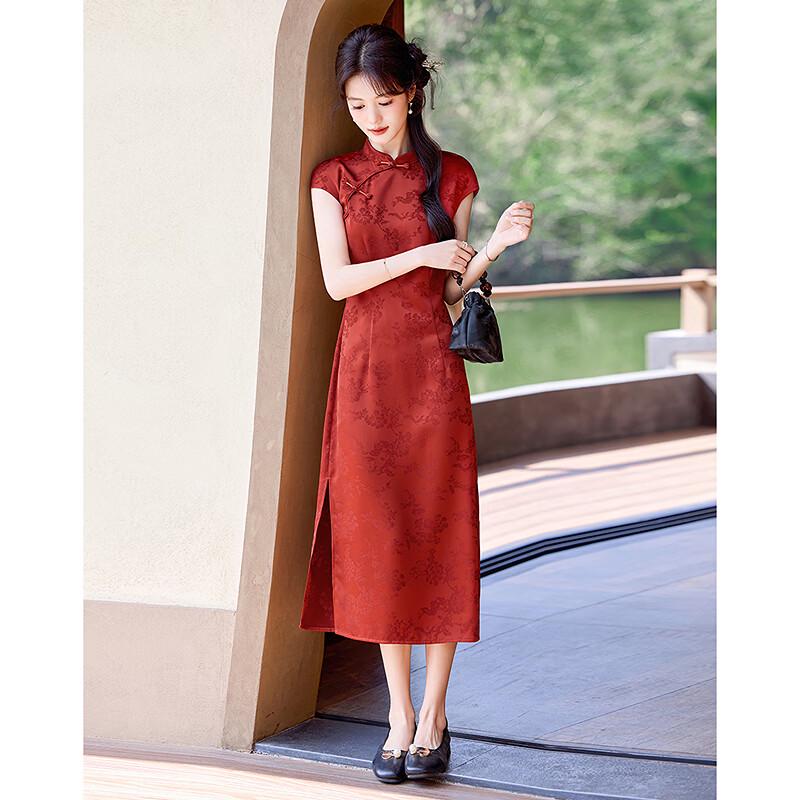 New Chinese Style Printed Short-Sleeved Midi Dress