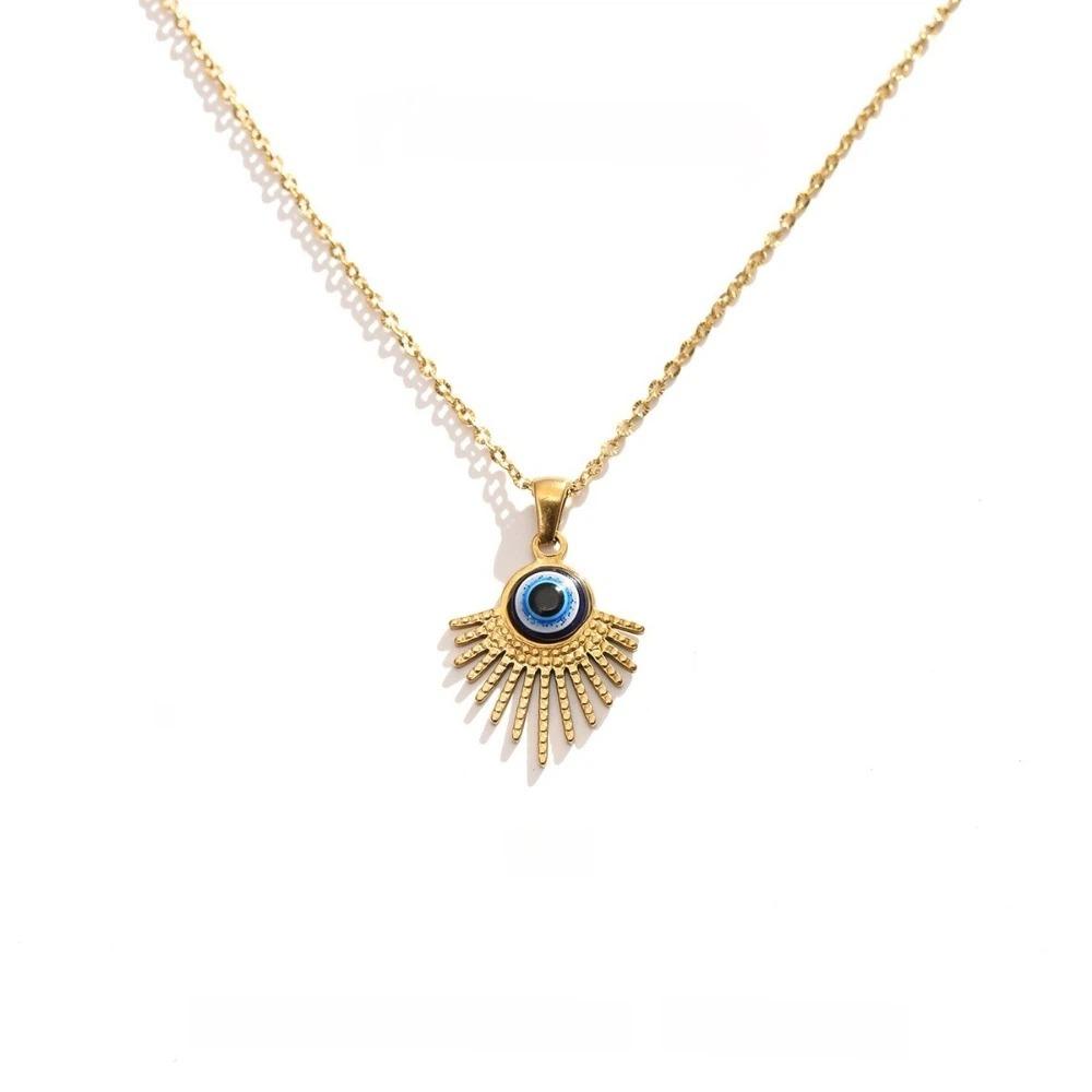 Minimalist Blue Eye Pendant Necklace Stainless Steel Geometric Jewelry  Party