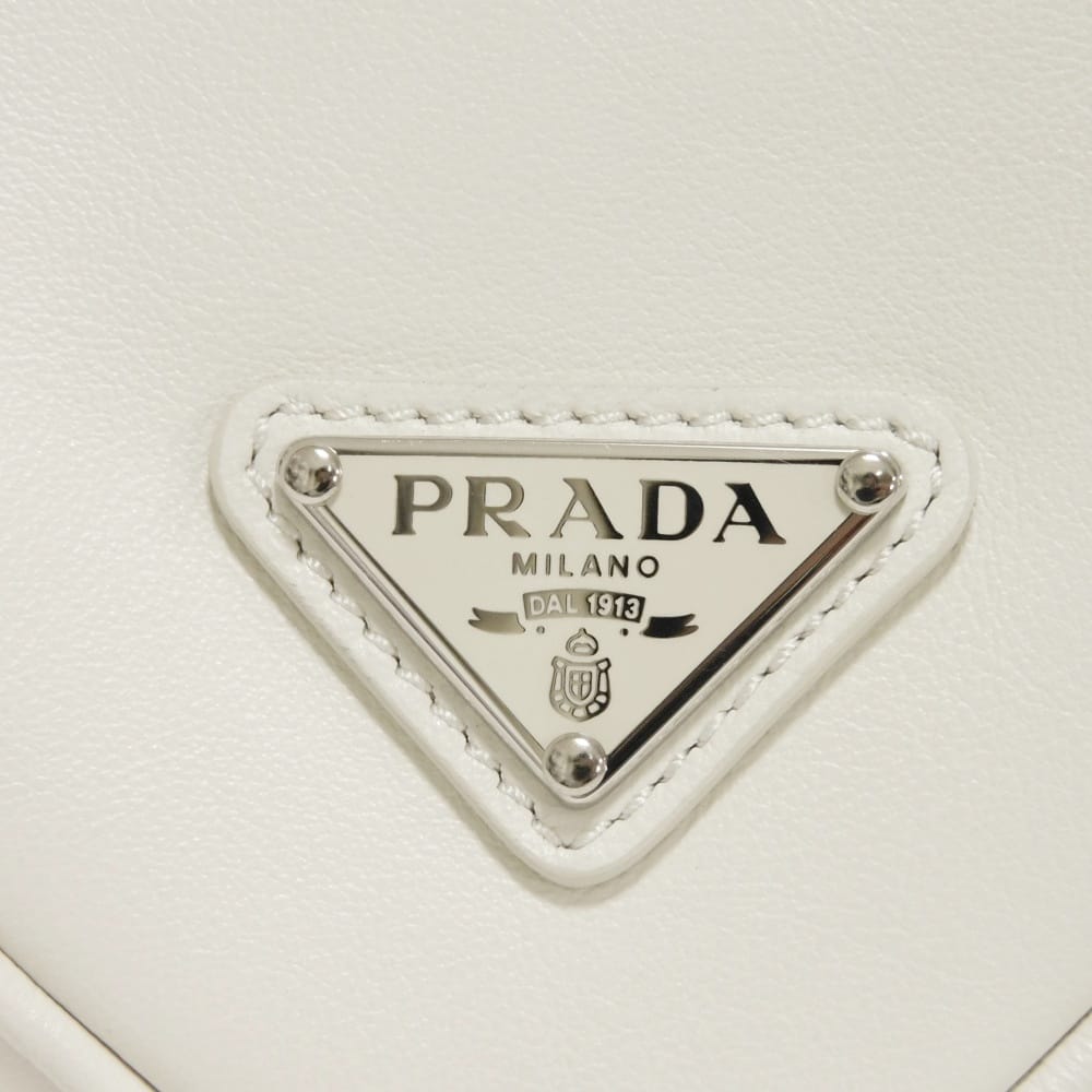 Used 11569 Triangle Mini Bag 1BC543 2BYA F0009 7921 Calfskin Chain Bag 2WAY RFID IC Logo Embossed Bianco Women's from