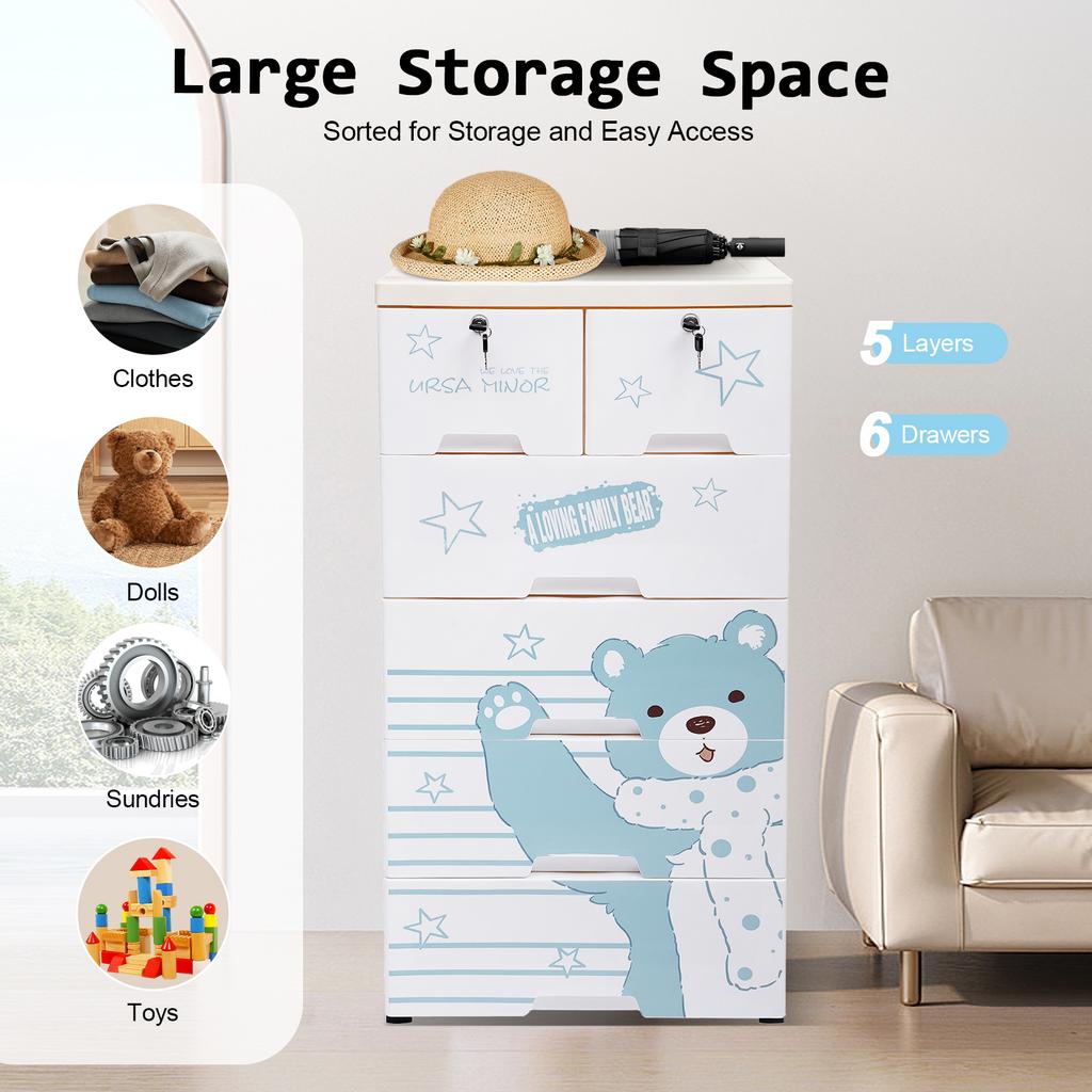 Plastic Drawers Dresser,Storage Cabinet with 6 Drawers Tall Dresser Organizer for Clothes/Playroom/Bedroom Furniture