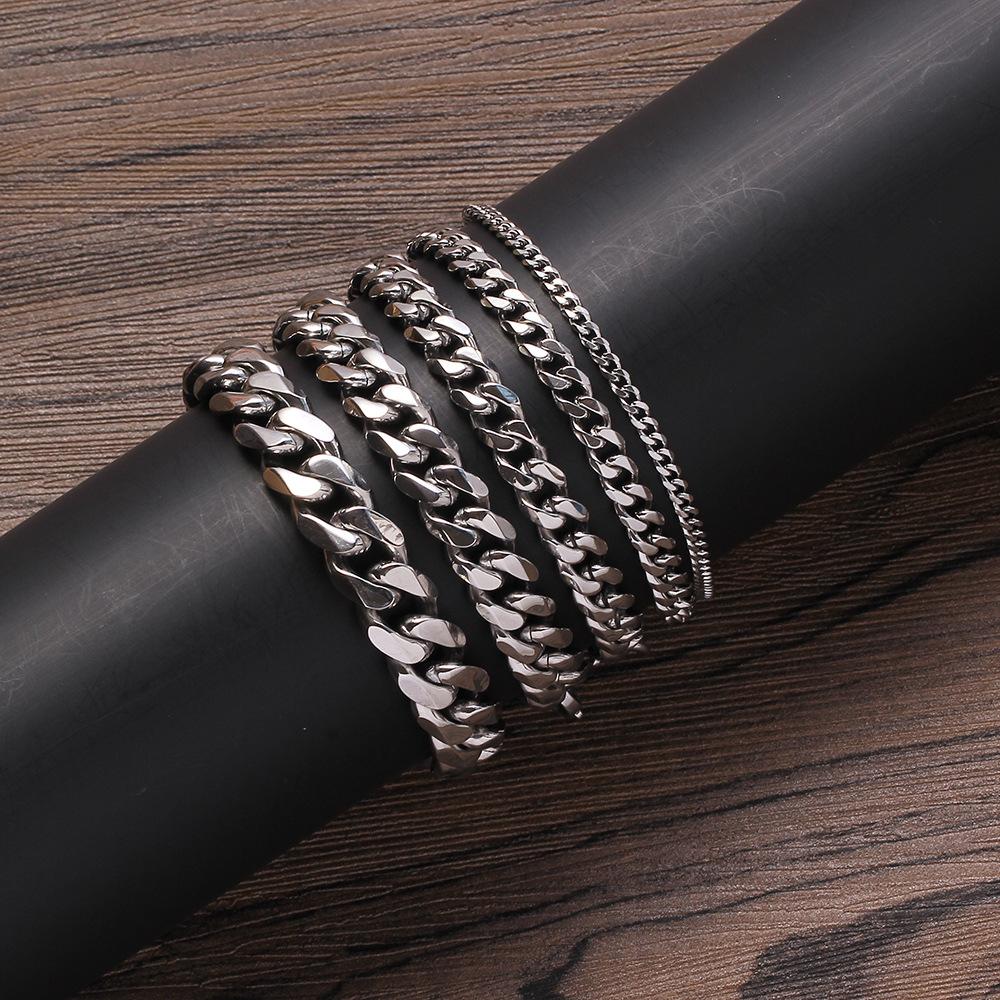 Fashion Hip Hop Jewelry Gold Silver Color 3/5/7/9/11mm Lobster Clasp Stainless Steel Cuban Link Bracelet for Women and Men