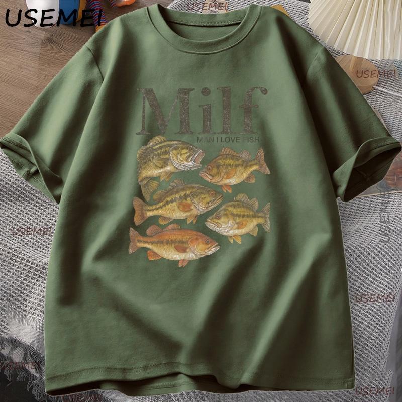 Unisex I Love Fish TShirt Funny Vintage Meme Fish T Shirt Casual Short Sleeve Round Neck Unisex Tee Cotton Loose Male Clothes