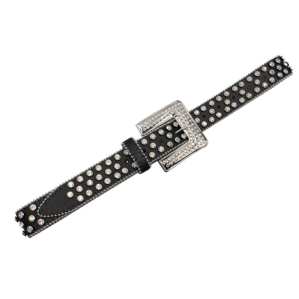 European & American Rhinestone Square Buckle Leather Belt - Sequin Punk Rock Style