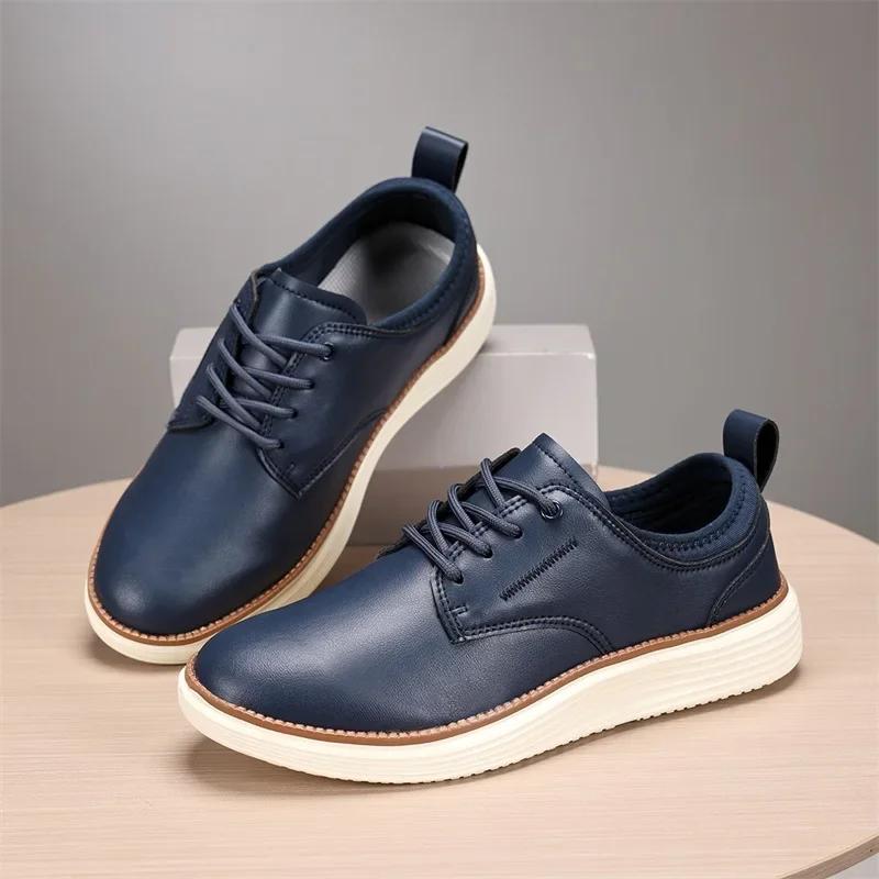 

2025 New Leather Casual Shoes Men s Non-slip Wear Outdoor Casual Shoes Large Size Oxford Shoes Light Daily Commuting Shoes 39 синій