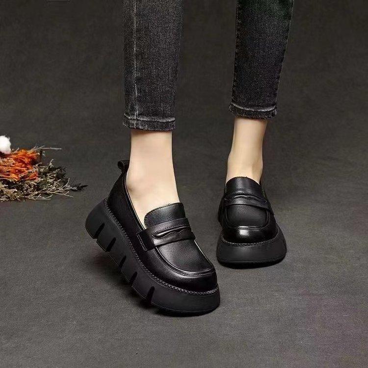 Soft Leather Comfortable Women's Shoes Muffin Shoes Platform British Small Leather Shoes One Pedal Single Shoes Women's Summer New