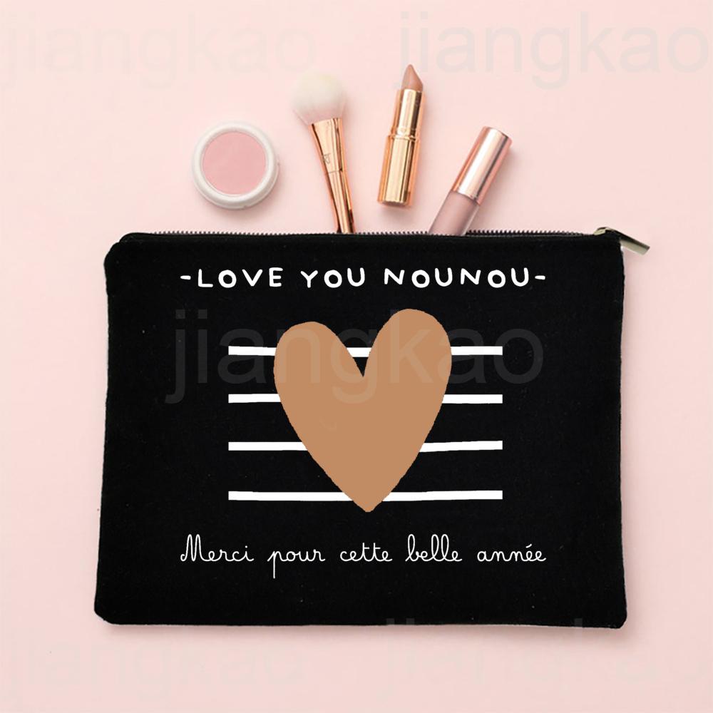 

Thank You for Caring for Me As A Nanny French Print Cosmetic Bag Travel Toiletry Organizer Bags Women Makeup Bag Gift for Nounou SHOWN AS PICTURE