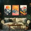 Abstract Sunset Mountain Landscape Set Of Three Wall Art, Vintage Farmhouse Decor, Living Room Canvas Art, Boho Minimalist Decor