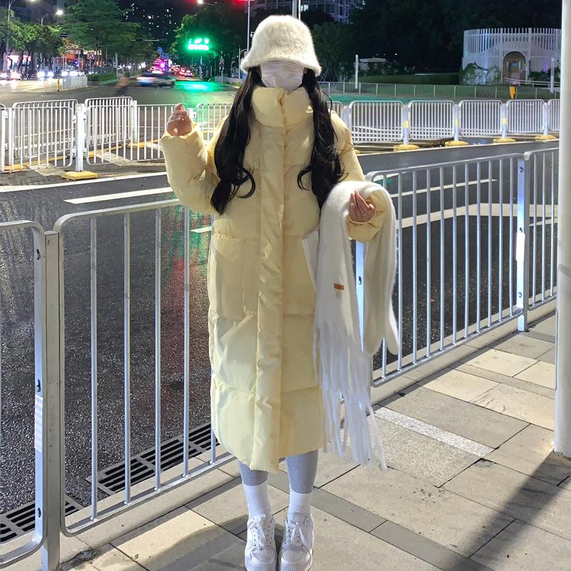 

Пуховик женский средней длины зимний, одежда-маленький хлеб, свободный белый, длиной до колена, на хлопковой подкладке XL жёлтый