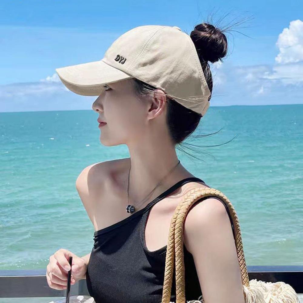 Letter Embroidery Summer Women s Ponytail Hat with Open Top Outdoor Sunshade Cap бежевый