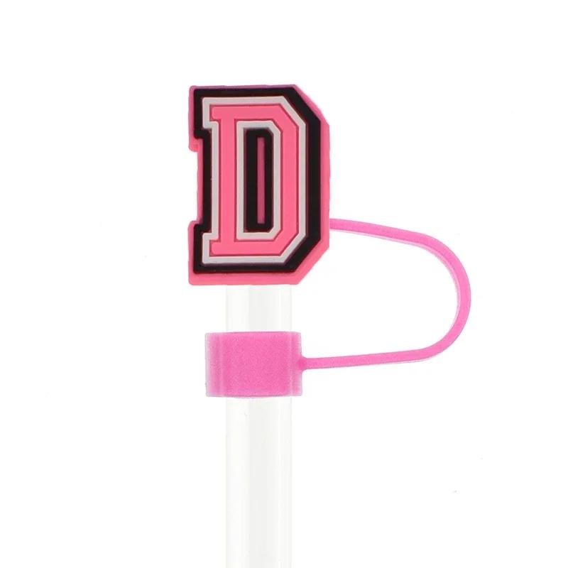 1PC Pink Letter PVC Straw Covers Cap Compatible For Most 30&40Oz Cup 10mm Straw Toppers Reusable Splash Proof Straw Caps
