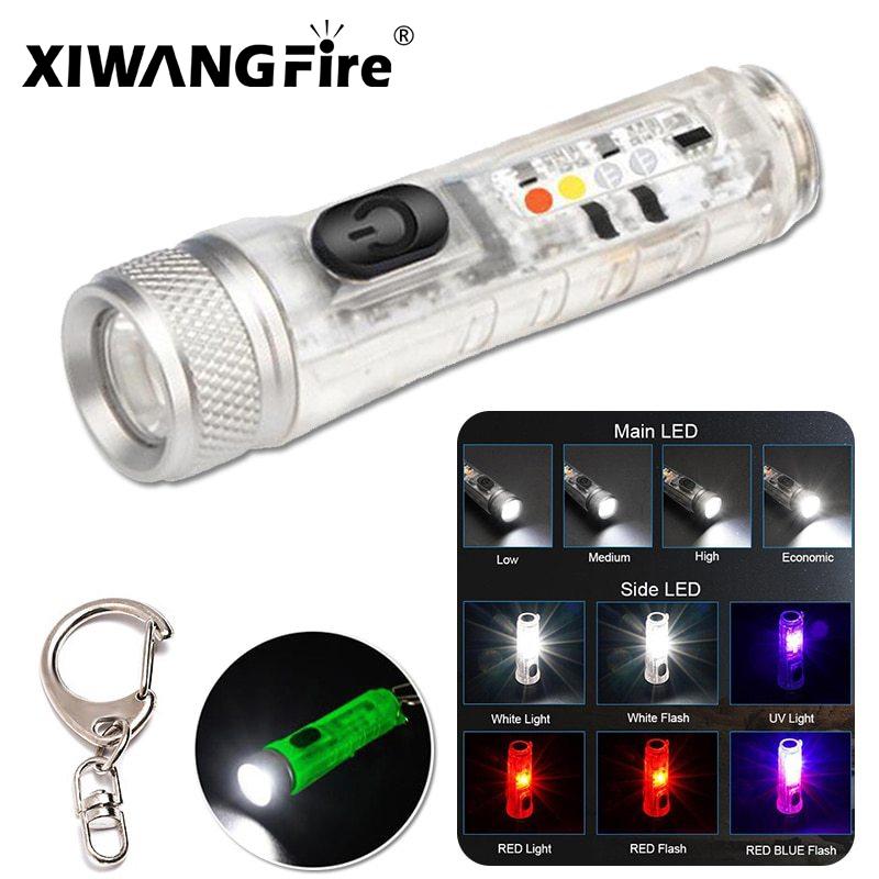 Mini Keychain Flashlight LED Rechargeable Torch Portable Magnetic USB Charging Flashlight High Power Camping Long Range Lantern