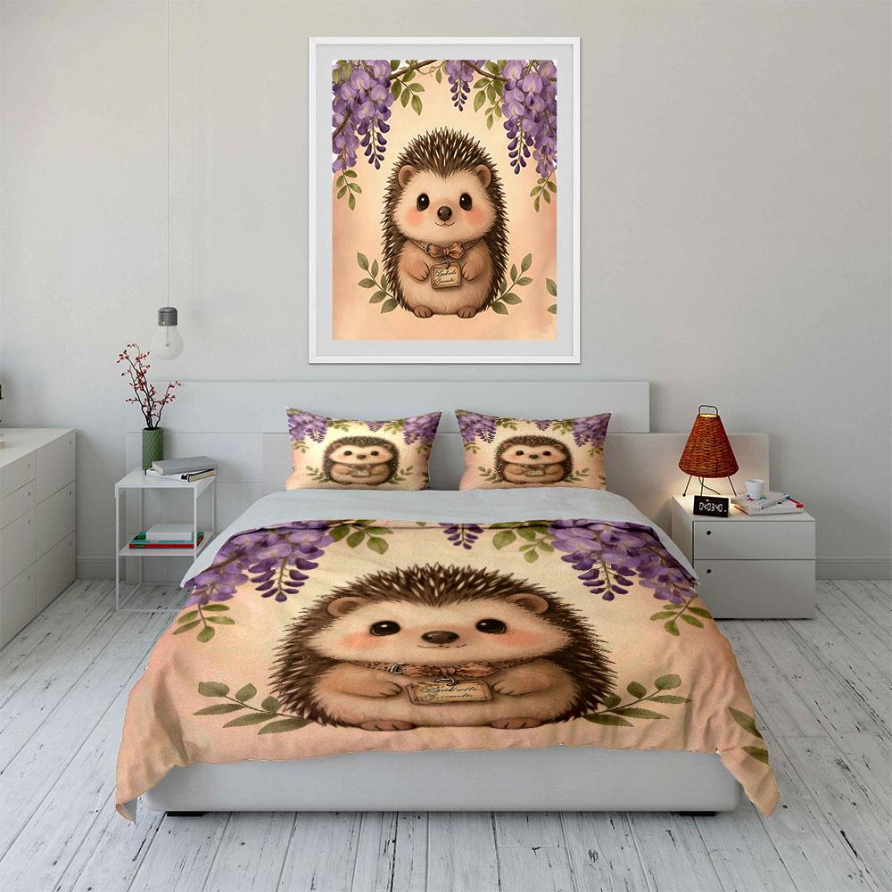 Cartoon Hedgehog Art Decor 3Pc,Soft Comfortable Duvet Cover Bedding Set Included 1*Duvet Cover & 2*Pillowcases, Gift