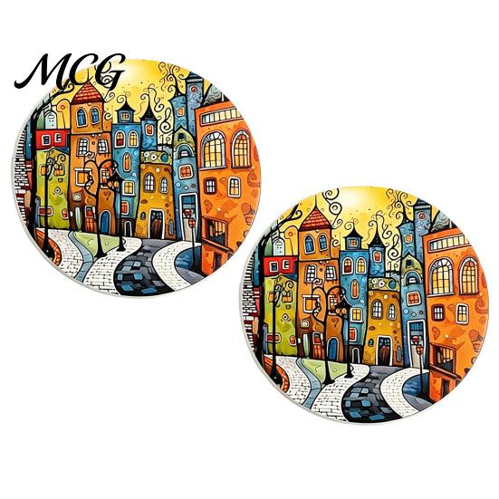 Easy Clean Car Coasters 2PCS Coasters, Oil Painting Print, Decorative Non-Slip Thermal Pads, Stain-Resistant Modern Accessory Gift to Cup Holders, for