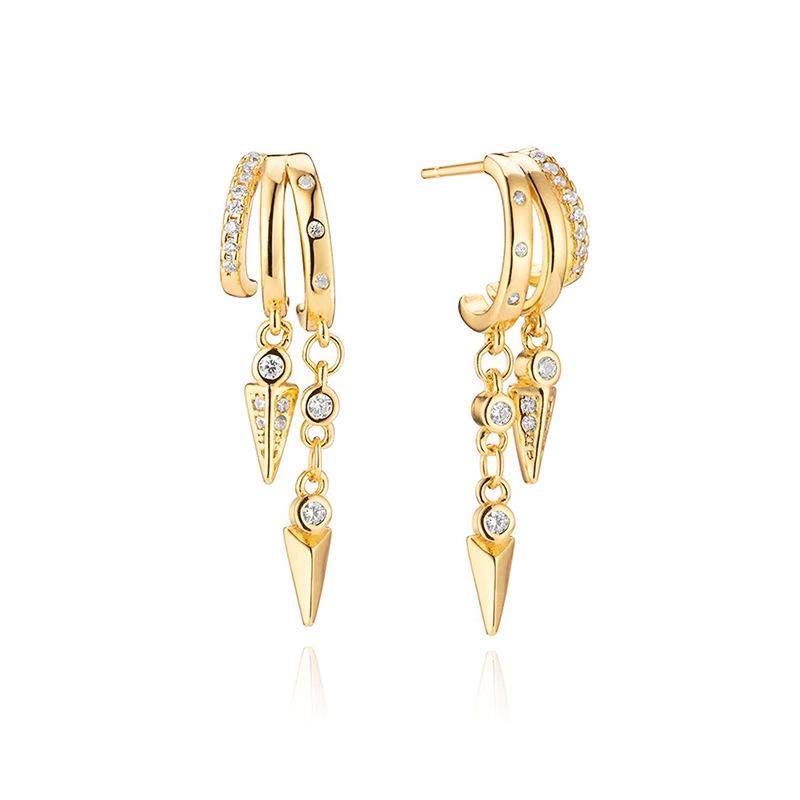 European and American Gold-Plated Tassel Earrings with Zircon Inlay