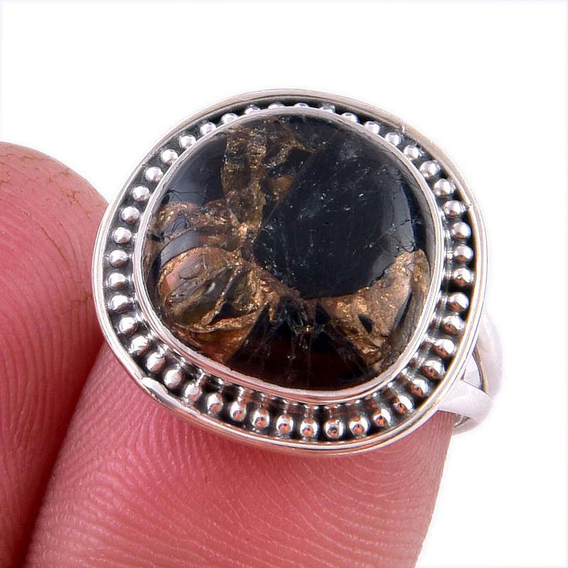 

Natural Black Copper Turquoise Gemstone 925 Solid Sterling Silver Ring S.6 t7d69