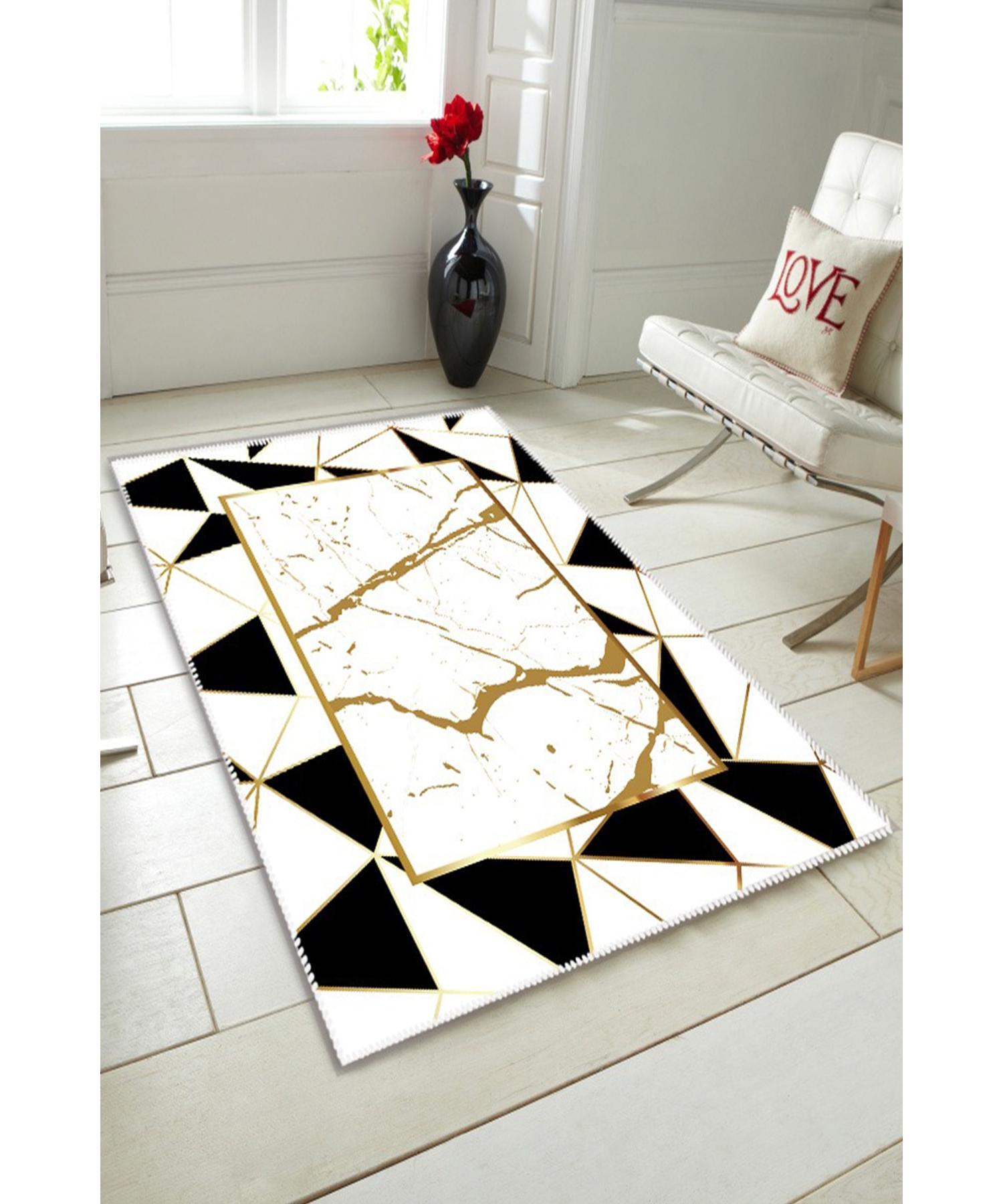 

Carnival Argaç Seri Brono Золотой мраморный узор в рамке Современный декоративный ковер