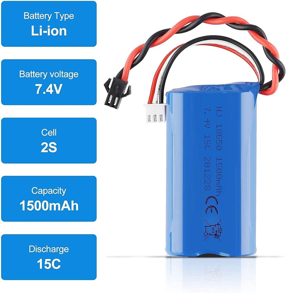 LiPo baterie 1500mAh 7.4V 2S s USB nabíjecím kabelem – Kompatibilní s RC hračkami U12A S033G Q1 H101 – Konektor SM-2P – Dlouhá výdrž