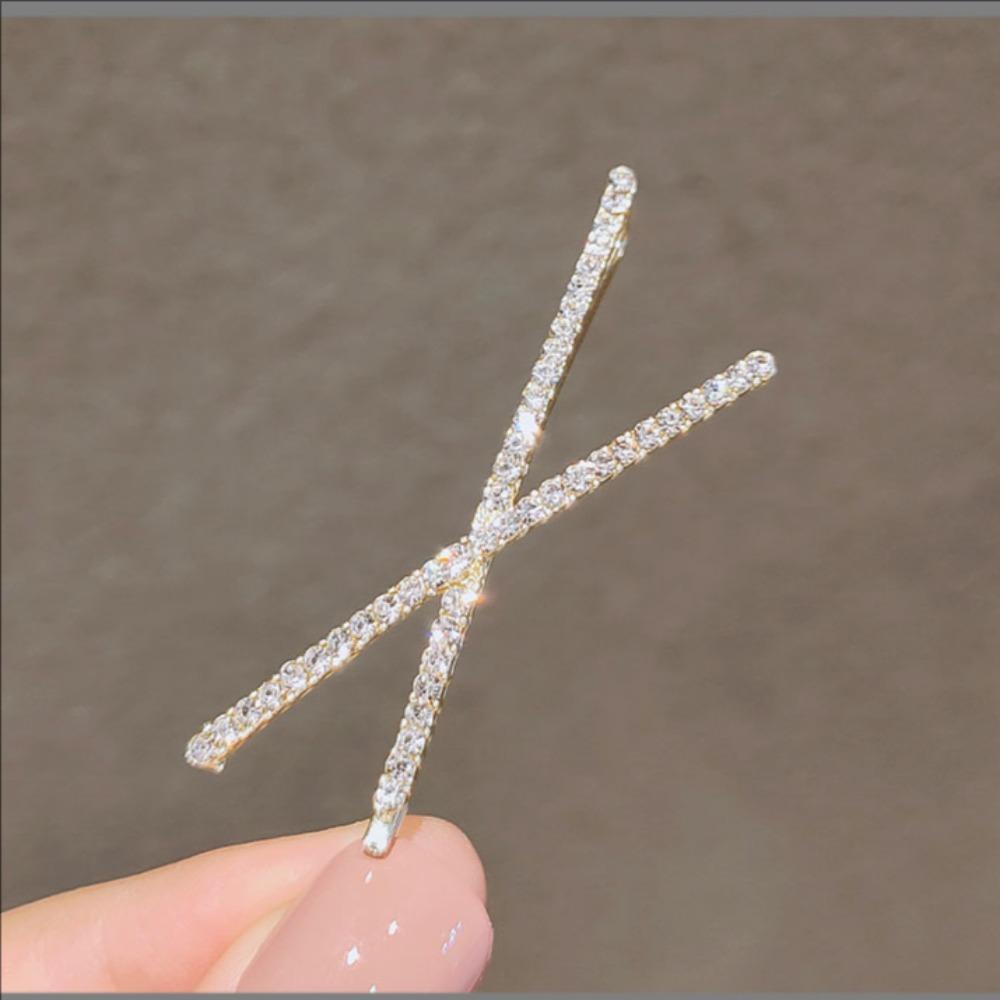2pcs Cross Crystal Hairpins Rhinestone X Hair Clips Barrettes Simple Side Clip Bridal Headwear Girl Fashion Hair Accessories New