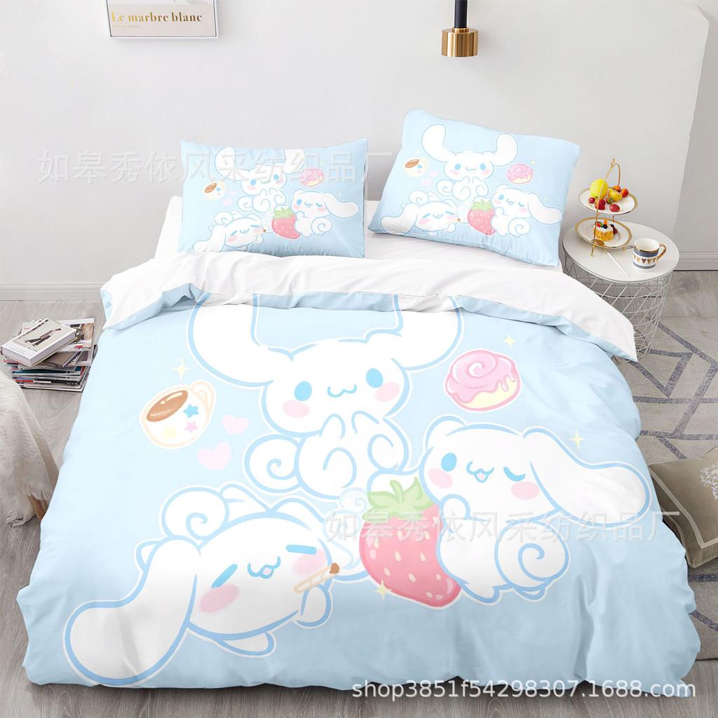 Sanrio Pom Pom Purin Cinnamoroll Bettwäschesets Bettdecke Steppdecke Bettbezug Bettbezug Kissenbezug 2-3-teilige Sets Kinder Erwachsenengröße