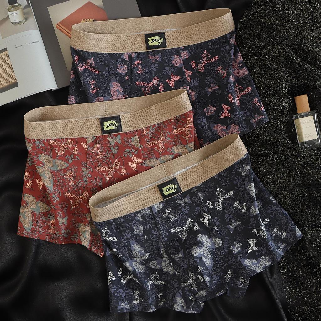 Herrenmode Baumwoll-Boxershorts mit Schmetterlingsdruck - Bequem & Atmungsaktiv