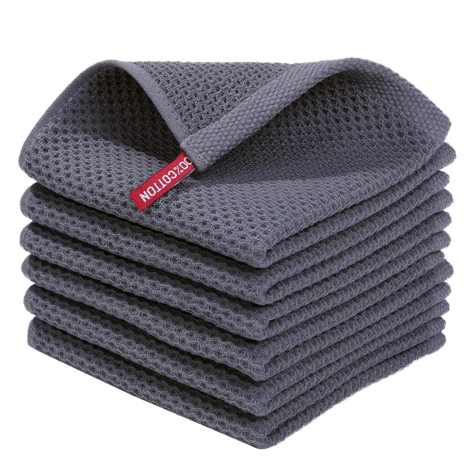 

100% Cotton Waffle Weave Kitchen Dish Cloths, Ultra Soft Absorbent Quick Drying Dish Towels, 12x12 Inches, 5-Pack Kitchen Towel