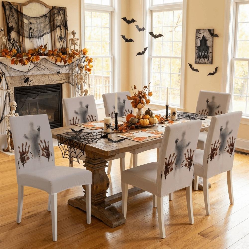Dust-proof Halloween Chair Covers Vintage Bloody Handprint Chair Cover for Home