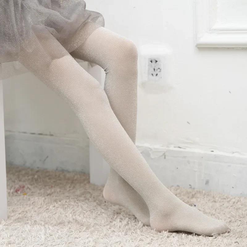 

Spring Autumn Baby Girls Silver Glitter Velvet Tights Solid Color Black Pantyhose Ballet Stockings for 0-12years Old 4-5 years old