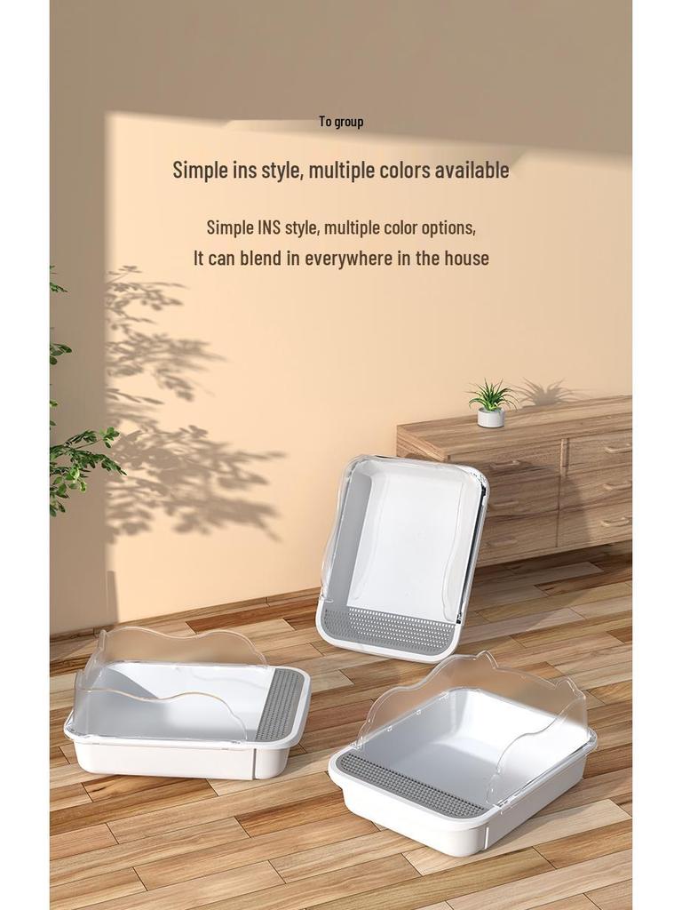 Extra-Large Semi-Enclosed Anti-Sand Cat Litter Box