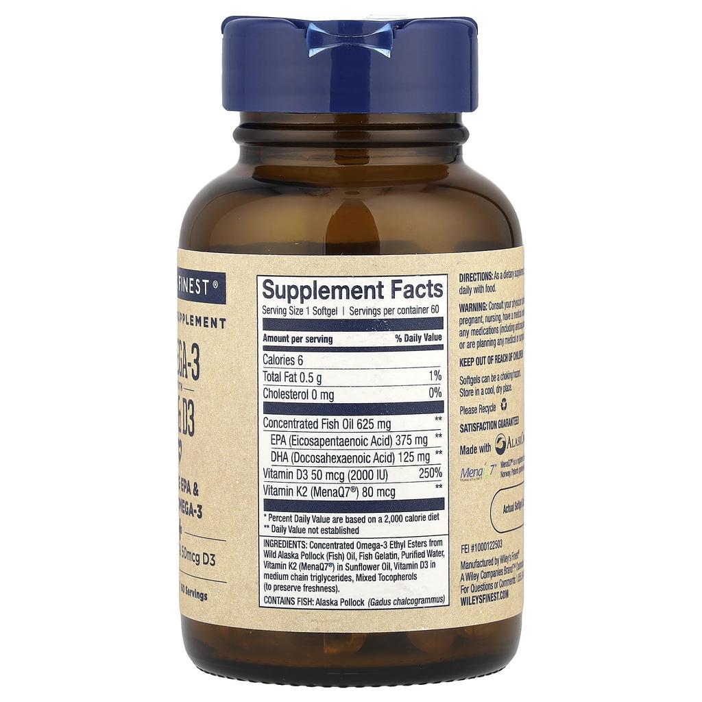 Wiley'S Finest, with Omega-3, K2 and D3, 60 Softgels