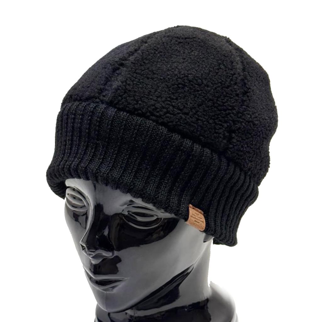 BORE RIB ROLL WATCH Boa Rib Roll Watch Roll Cap Rib Knit Fur Lining Fisherman Cap Short Watch FREE Black [Ruben]