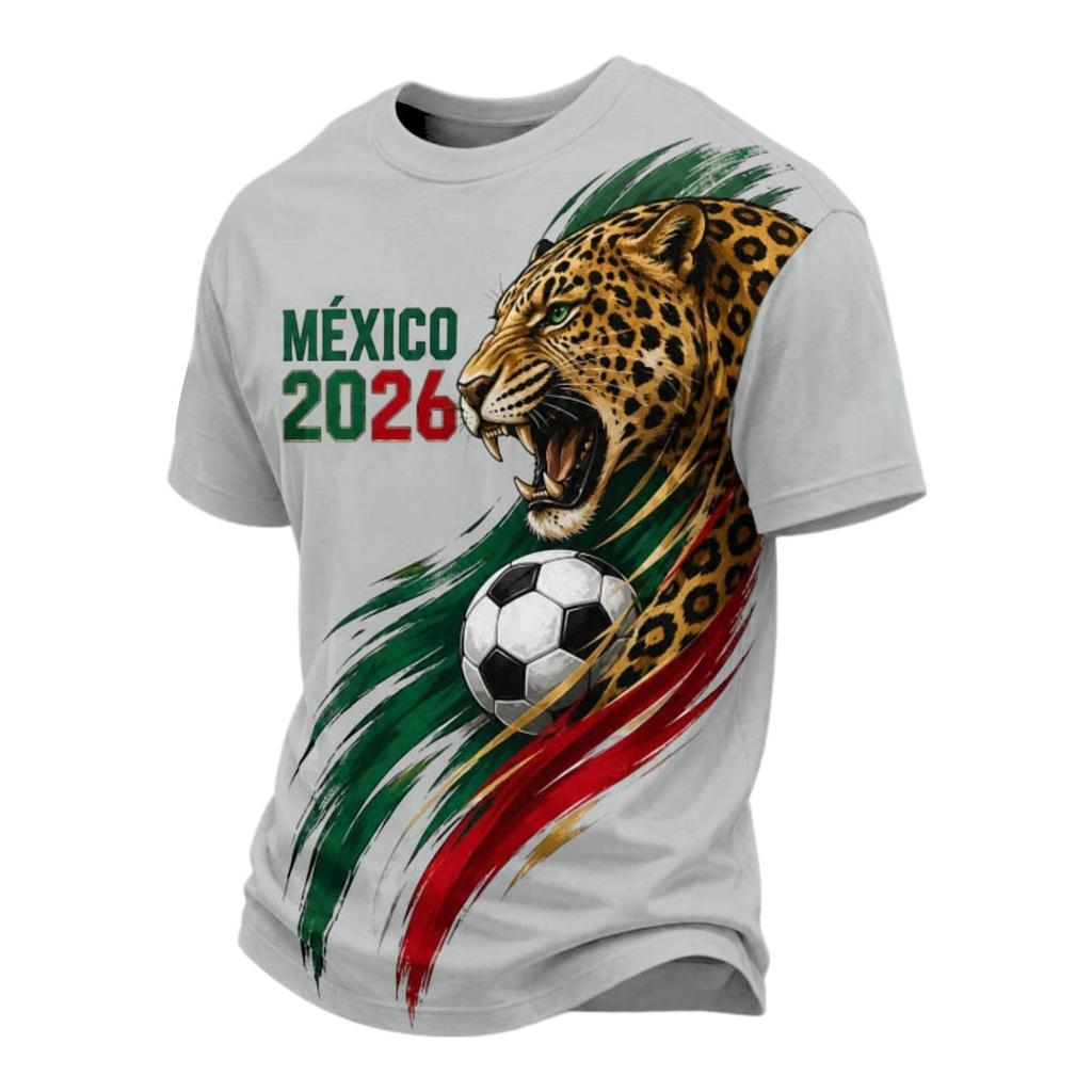 Men's Casual V Neck Short Sleeve Breathable T Shirt Soccer Graphic Print Mexico 2026 Lettering Design