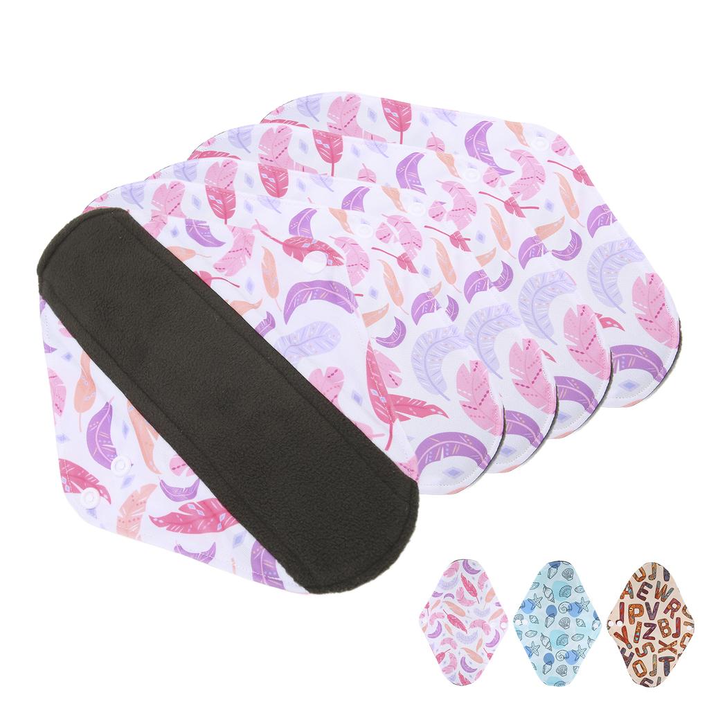5pcs Menstrual Pads Washable Reusable Leakproof Bamboo Charcoal Panty Liners for Women Size
