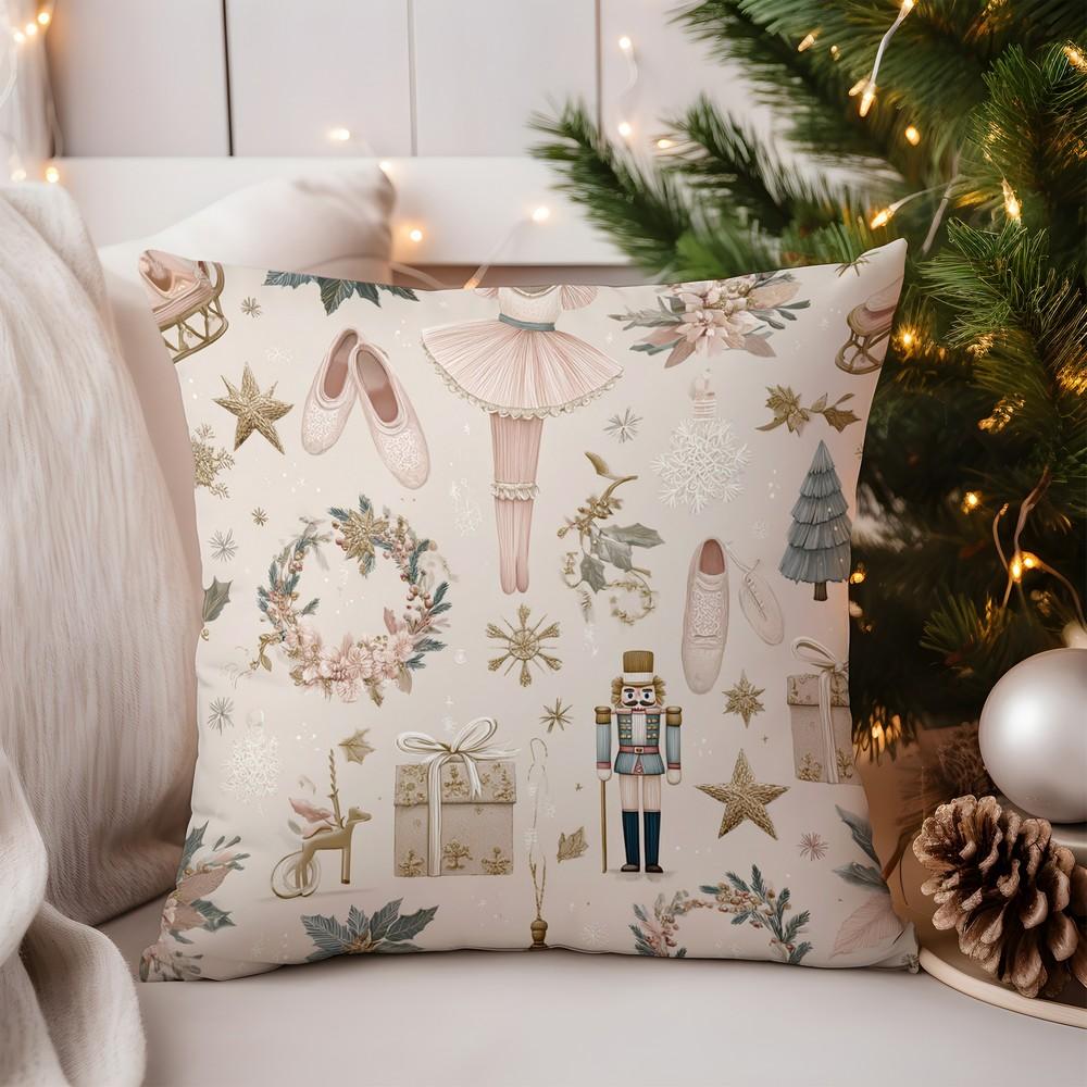 Home Decor Santa and Christmas Trees Printed Pillow Cover Pattern Cushion Cover Suitable for Sofa Bedroom Car Pillow Cover