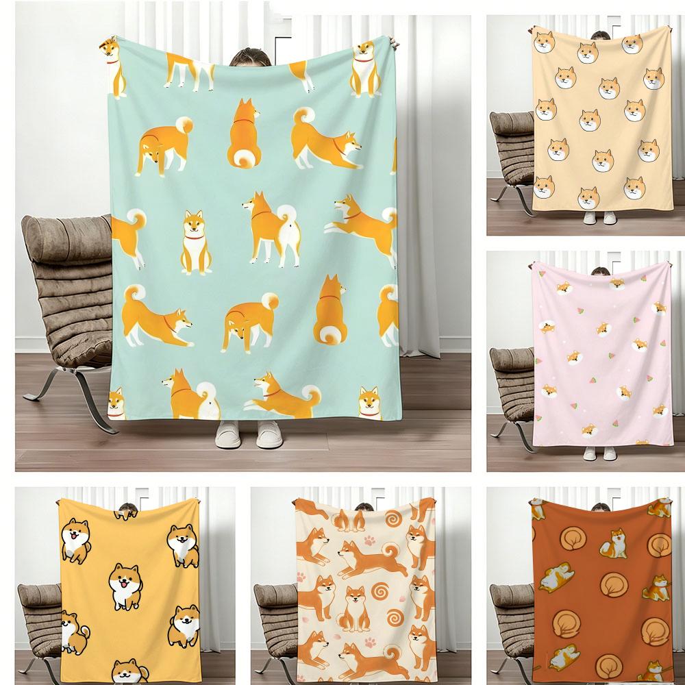 Artwork S-Shiba Inu Daily Throw Lightweight 240g Flannel Blanket Soft Skin-friendly for Summer Cooling
