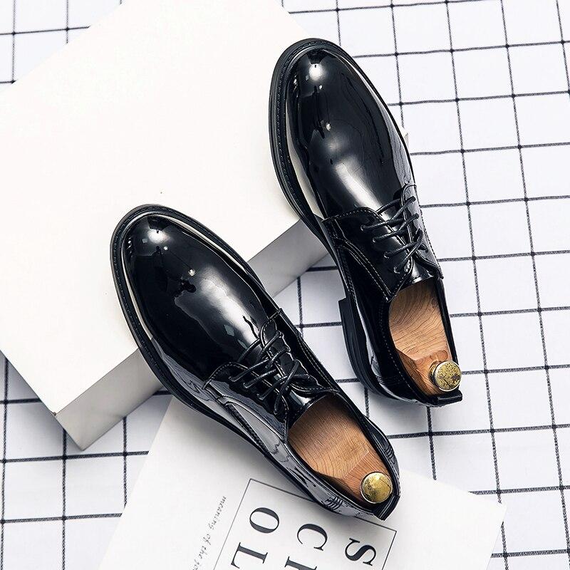 New Men Oxford Glossy Leather Dress Shoes Lace Up Flats Male Casual Shoes Footwear Loafers Men Big Size 38 -44 %