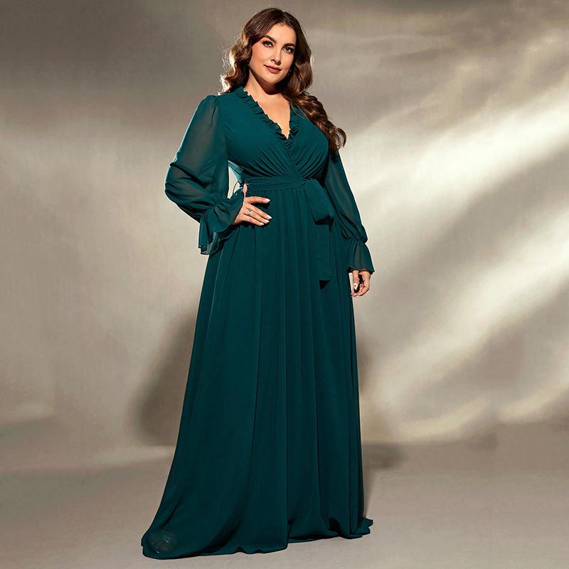 Women's Long Green Chiffon Dress - Elegant Fairy-Inspired Beach Vacation Wear