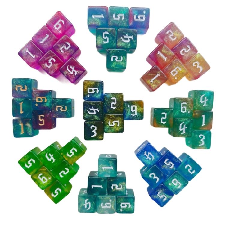 Round Corner Six Sided Dices Bulk, Pack of 6 Assorted Color 16mm D6 Acrylic Dices Cubes with Large Number for Kids Use