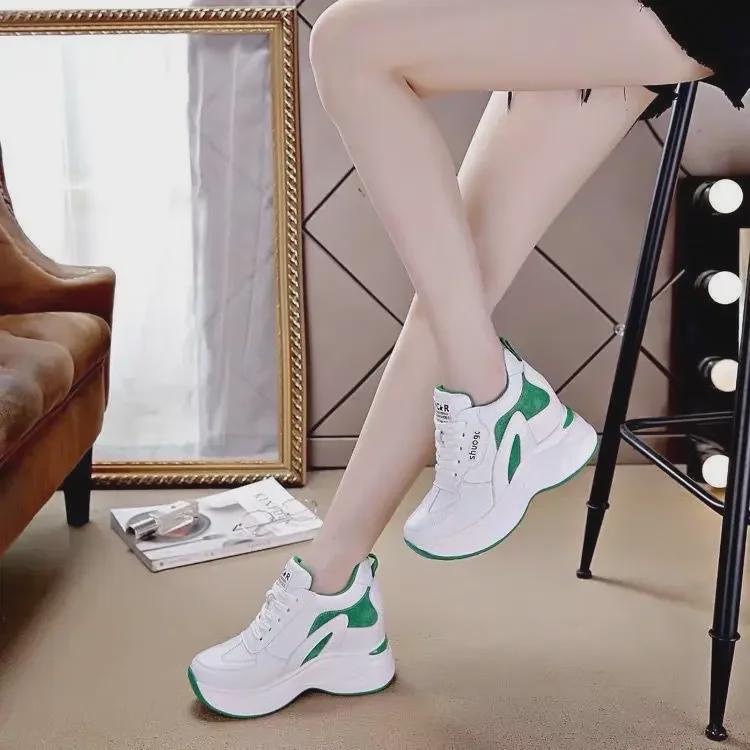 Women's Height-Enhancing Sneakers - 2023 Fashion - Thick-Soled Slimming Casual Shoes - Spring & Autumn White Dad Shoes