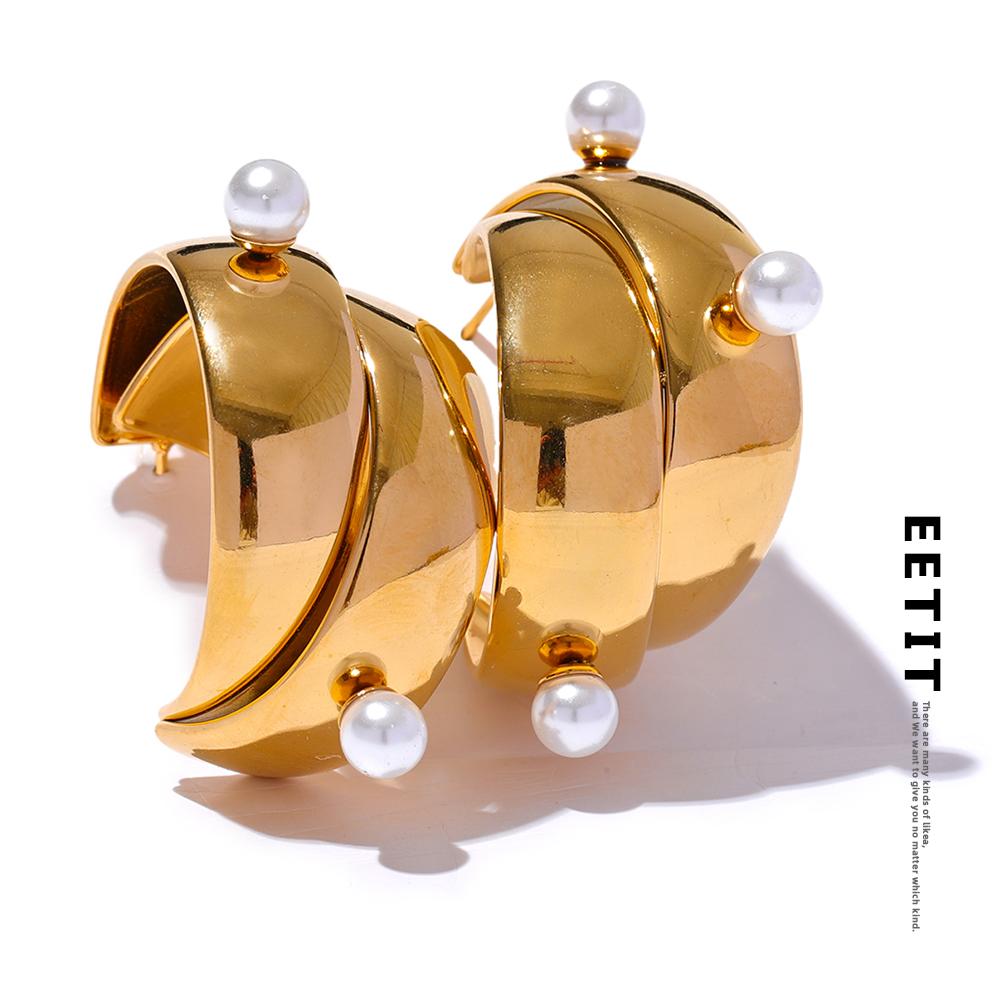 

Eetit Нержавеющая сталь 316l Шикарный искусственный жемчуг Темперамент Необычные серьги Стильные металлические универсальные привлекательные золотые украшения золотой