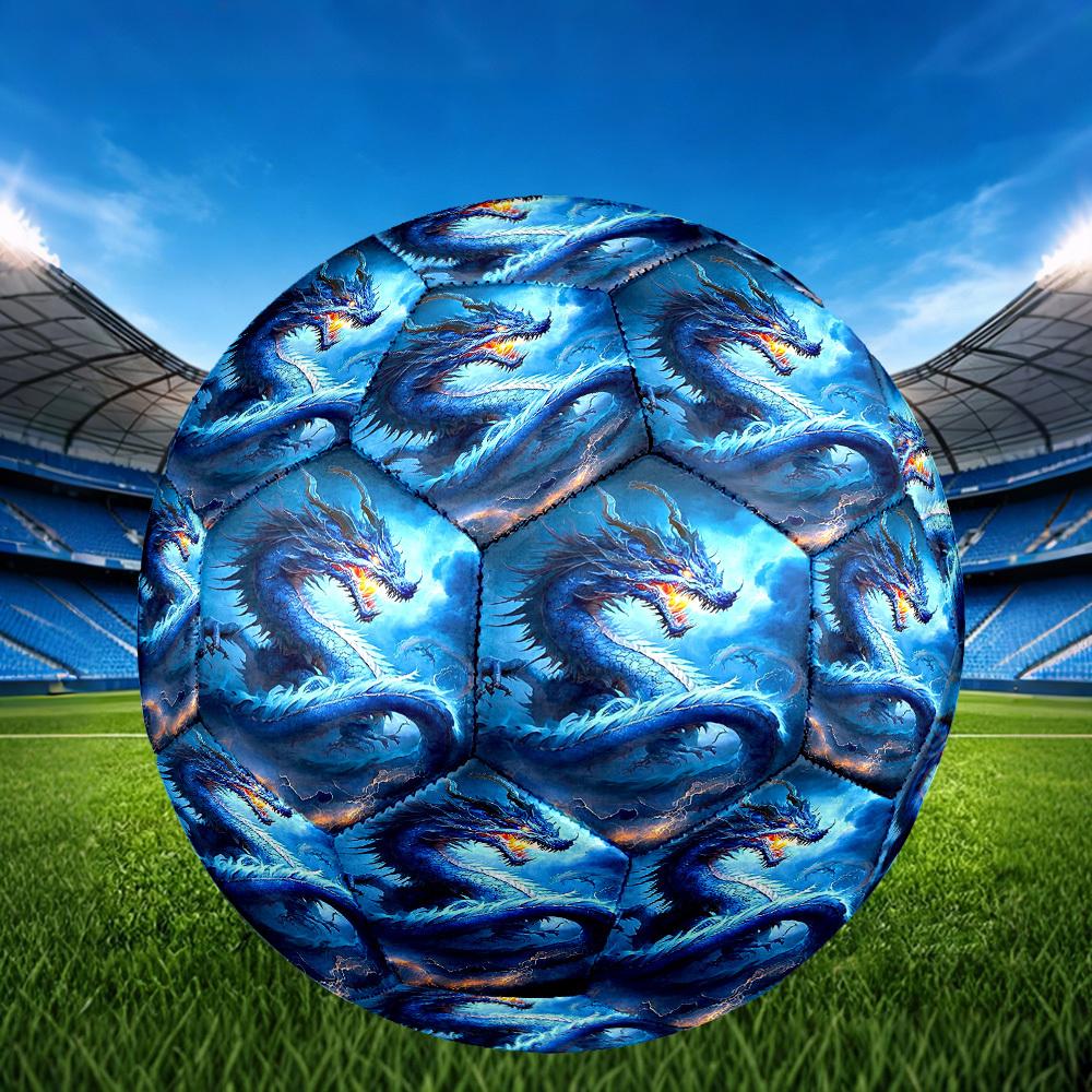 1pc Blue Dragon Fantasy Theme Soccer Ball Football, Size 5, Lightweight PVC, Outdoor Training Soccer Ball,Gift C6543