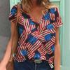 Summer Casual and Comfortable American Flag 3D Printed Women's V-neck Short Sleeved T-shirt