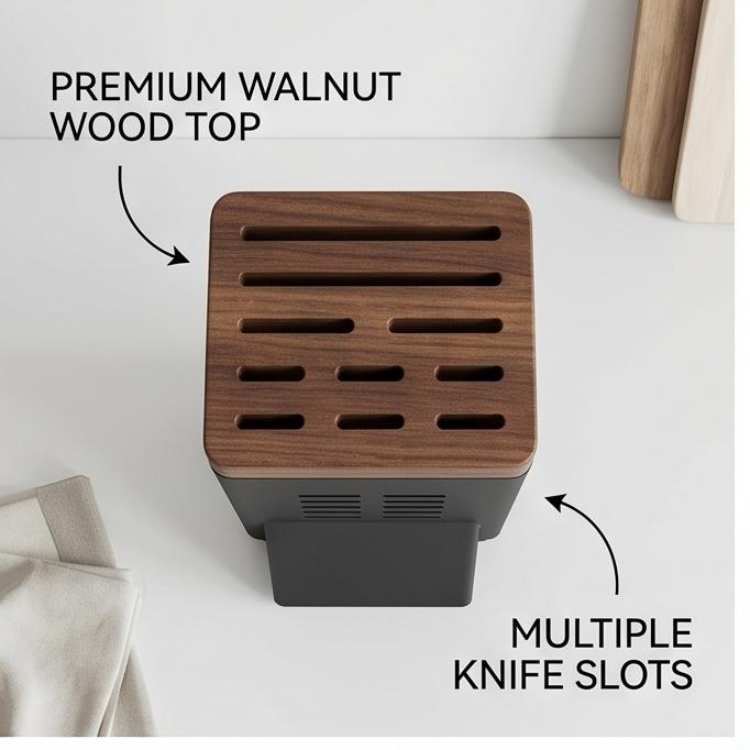Soporte de Pared de Madera de Nogal Negro Premium Estante de Almacenamiento de Cocina sin Taladro Cuchillo Multifuncional Palillos Utensilio