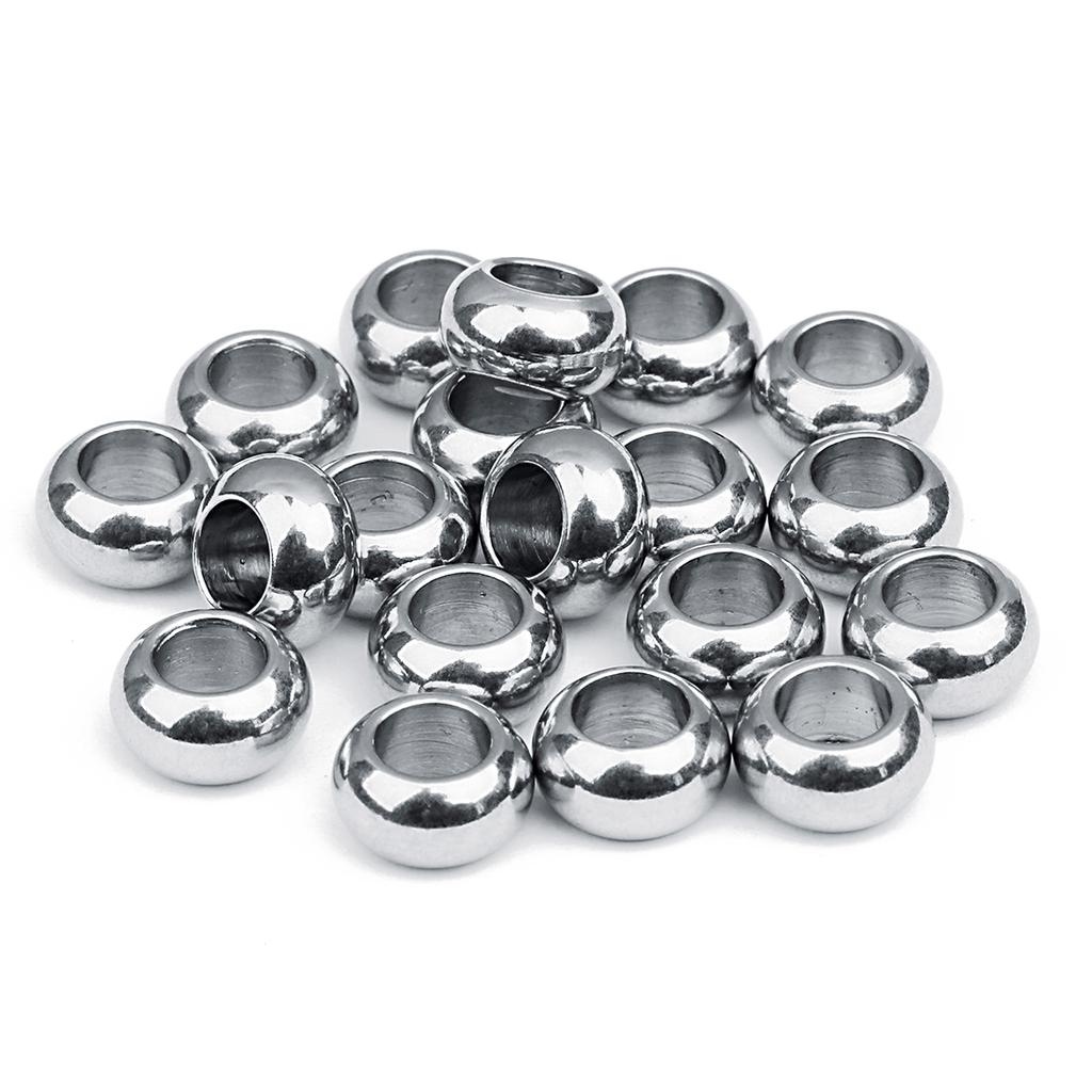 20pcs/lot Stainless Steel Beads Large Hole Round Loose Spacer Beads For Jewelry Making DIY Charms Bracelets Necklace Accessories