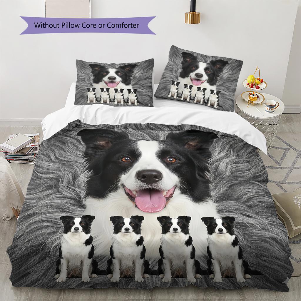 Beagle Border Collie Pattern Bedding Quilt Set Quilt Cover Pillowcase Home Decoration Gift (1 * duvet cover + 2 * pillowcase, without core)