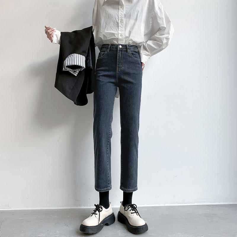 2025 Women's High-Waisted Straight-Leg Jeans, Versatile Korean Style, Loose & Slimming Nine-Point Fit for Spring & Fall