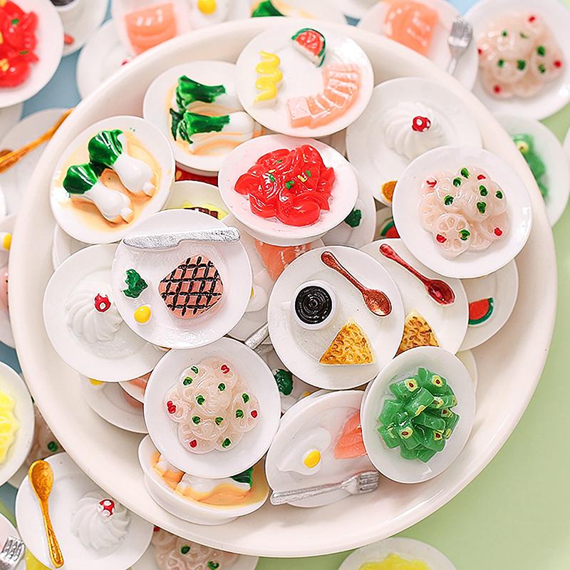 1 Stück Puppenhauszubehör Mini Dim Sum Platte DIY Miniaturlandschaft Feengarten Dekor Spielessen Ornamente