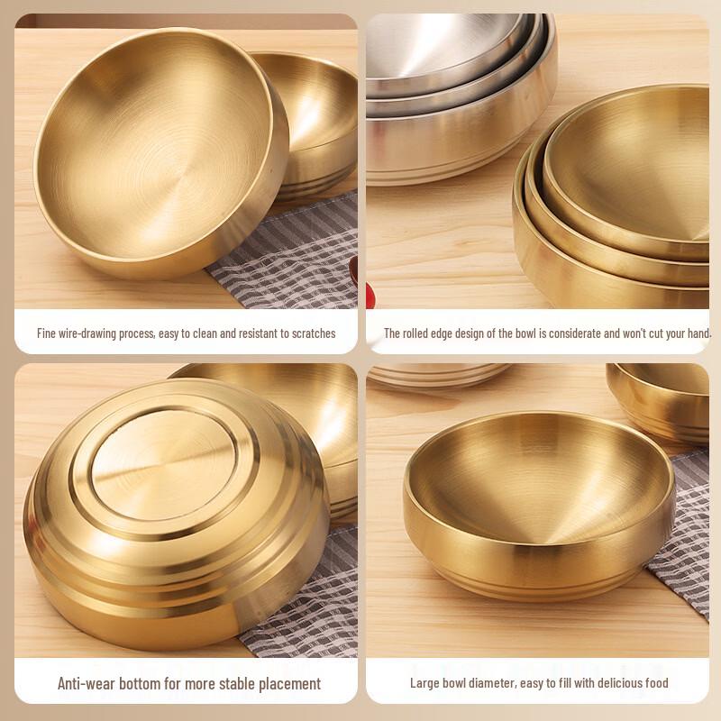 ZISIZ Golden Stainless Steel Double-Layer Noodle Bowl