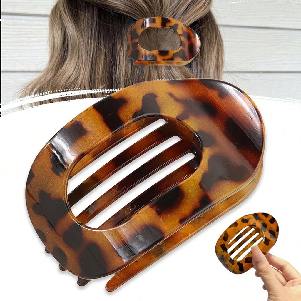 New 1PC Yellow Leopard Oval Plate Hairpin Curved Ponytail Clip Hairpin Flat Duckbill Clip Decorative Hairdressing